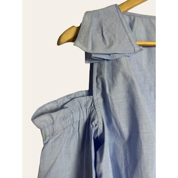 Club Monaco French Blue Shiyah Button Up Cold Shoulder Top Size Small - Picture 5 of 9